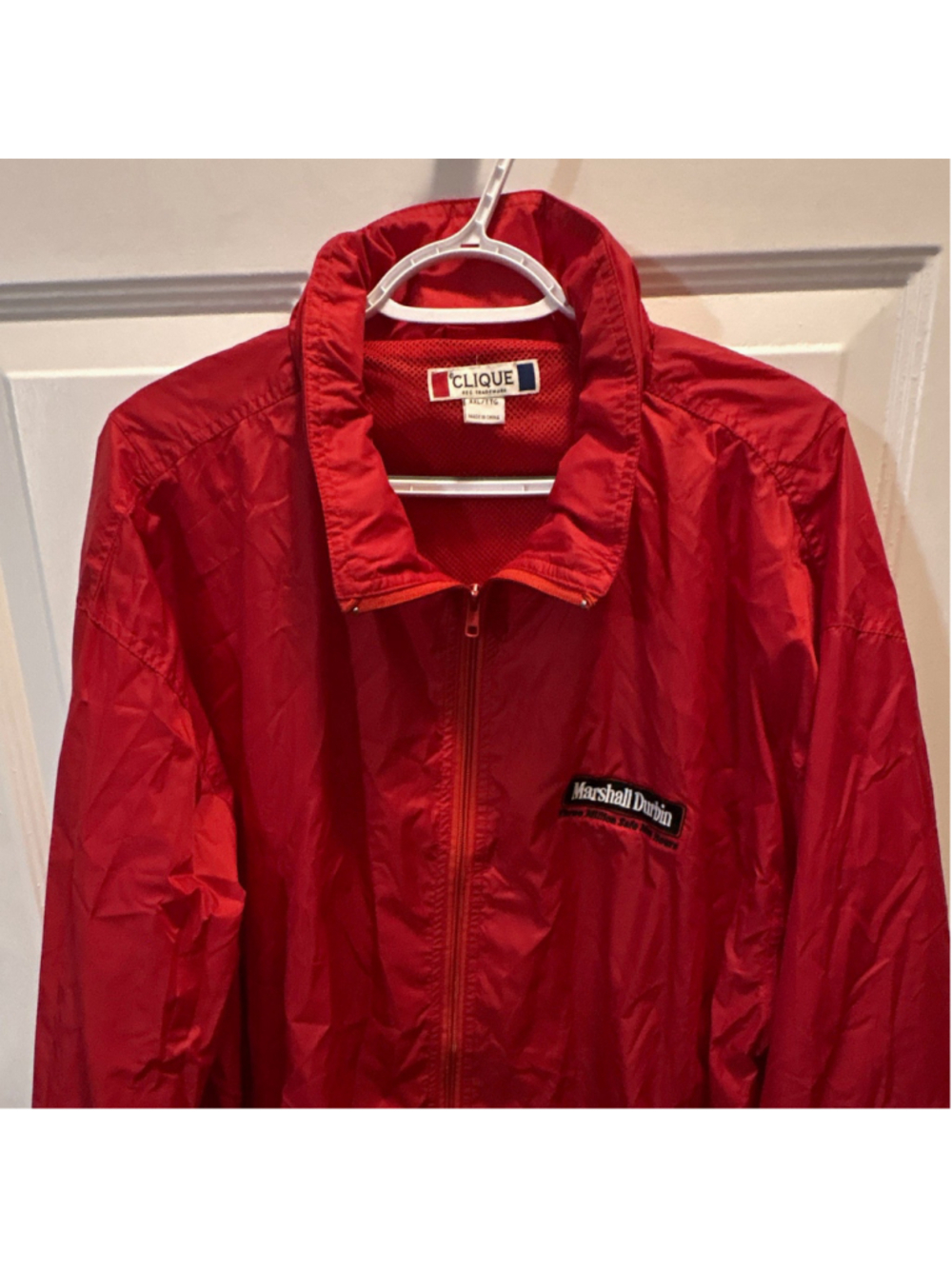 Clique Men’s Red Hooded Windbreaker Jacket Full Zip Pockets Logo 2XL
